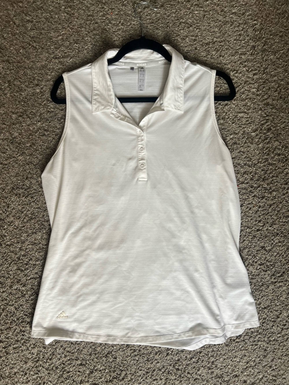 adidas White Sleeveless Polo Tank Top with Collared Placket